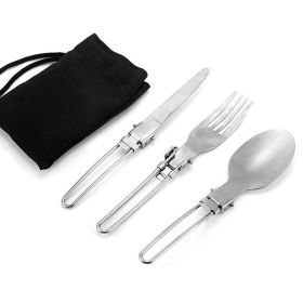 1pcs Camping Fork Spoon Outdoor Tableware Foldable Ultralight Stainless Steel Set Of Dishes For Camping Outdoor Cooking