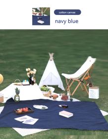 Solid Color High Sense Picnic Mat Ins With Picnic New Fashion Leather Handle (Option: Navy Blue-150x200cm)