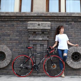Aluminum Alloy Road Bike 21 Speed Bend Put Double Disc Brake (Option: Black red-33speed)