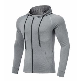 Men's Long-sleeved Stretch Tight Fitness Training Suit (Option: Light Grey-L)