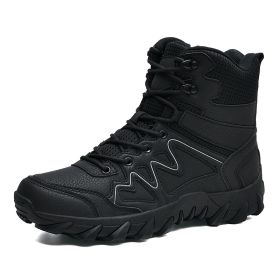 Outdoor Men Hiking Shoes Waterproof Breathable Tactical Combat Army Boots Desert Training Sneakers Anti-Slip Mens Military Boots (Color: Black)