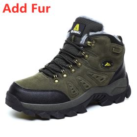 Large Size 48 Hiking Boots Men Summer Winter Outdoor Warm Fur Non Slip Fashion Women Footwear Boys Outdoor Work Ankle Boot Fall (Color: Fur Green)