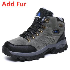 Large Size 48 Hiking Boots Men Summer Winter Outdoor Warm Fur Non Slip Fashion Women Footwear Boys Outdoor Work Ankle Boot Fall (Color: Fur Grey)