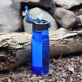 Portable Water Filter Bottle BPA Free Water Purifier with Intergrated Filter Straw for Outdoor Camping Hiking (Color: Blue)