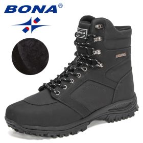 BONA 2022 New DesignersAction Leather Winter Ankle Boots Men Tactical Plush Anti-Skidding Classical Footwear Man Hiking Boots (Color: Charcoal grey S gray)