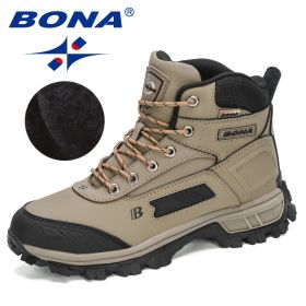 BONA 2022 New Arrival Pro-Mountain Ankle Hiking Boots Men Outdoor Sports Plush Warm High Top Walking Training Footwear Masculino (Color: Medium grey black)