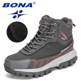 BONA 2022 New Designers Action Leather Winter Brand Snow Boots Men Super Warm Ankle Boots Man Plush Hiking Soft Boots Mansculino (Color: Dark grey S gray)