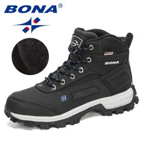 BONA 2022 New Arrival Pro-Mountain Ankle Hiking Boots Men Outdoor Sports Plush Warm High Top Walking Training Footwear Masculino (Color: Charcoal grey R blue)