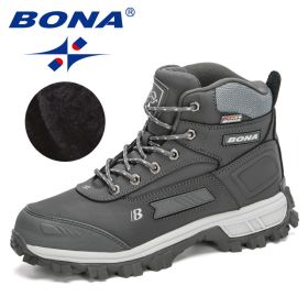 BONA 2022 New Arrival Pro-Mountain Ankle Hiking Boots Men Outdoor Sports Plush Warm High Top Walking Training Footwear Masculino (Color: Dark grey S gray)