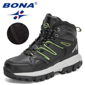 BONA 2022 New Designers Action Leather Brand Winter Warm Snow Boots Men Plush High Quality Hiking Boots Man Outdoor Footwear (Color: Black F green)
