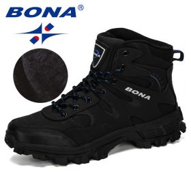 BONA New Designers Nubuck Hiking Boots Krasovki Tactical Shoes Men Outdoor Non-Slip Hiking Shoes Man Mountain Shoes Trendy (Color: Charcoal grey R blue)