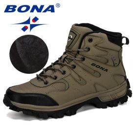 BONA New Designers Nubuck Hiking Boots Krasovki Tactical Shoes Men Outdoor Non-Slip Hiking Shoes Man Mountain Shoes Trendy (Color: Medium grey black)