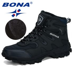 BONA New Designers Nubuck Hiking Boots Krasovki Tactical Shoes Men Outdoor Non-Slip Hiking Shoes Man Mountain Shoes Trendy (Color: Deep blue silvergray)