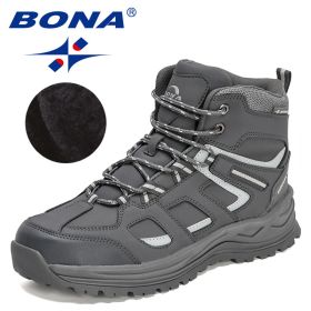 BONA 2022 New Designers Winter Brand Snow Boots Men Sneakers Super Warm Action Leather Boots Man Plush Hiking Boots Mansculino (Color: Dark grey S gray)