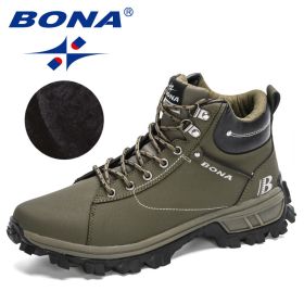 BONA 2022 NewDesigners Nubuck Sports Tactical Boots Men Hiking Mountain Shoes High Top Plush Tactical Footwear Masculino Comfy (Color: Army green S gray)