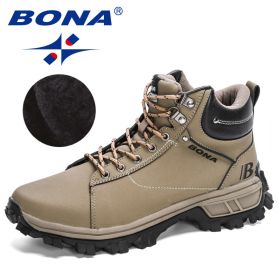 BONA 2022 NewDesigners Nubuck Sports Tactical Boots Men Hiking Mountain Shoes High Top Plush Tactical Footwear Masculino Comfy (Color: Medium grey black)