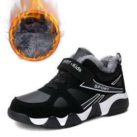 Kid Sneakers Outdoor Boots Plus Warm Fur Running Shoes Kids Waterproof Walking Children Hiking Sport Shoes Winter Shoes For Boys (Color: Black kids  shoes)