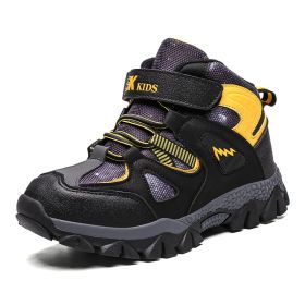 Winter Children Shoes Hiking Shoes Non-slip Sports Shoes Warm Outdoor Boys Boots Teenagers Mountain Climbing Trekking Sneakers (Color: Yellow Hiking Shoes)