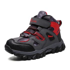 Winter Children Shoes Hiking Shoes Non-slip Sports Shoes Warm Outdoor Boys Boots Teenagers Mountain Climbing Trekking Sneakers (Color: Red Hiking Shoes)