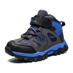 Winter Children Shoes Hiking Shoes Non-slip Sports Shoes Warm Outdoor Boys Boots Teenagers Mountain Climbing Trekking Sneakers (Color: Blue Hiking Shoes)