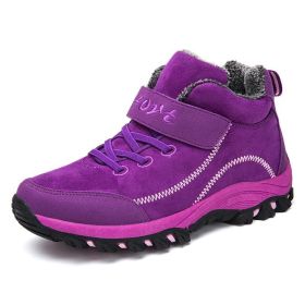Waterproof Winter Men Boots Warm Fur Snow Women Boots Men Work Casual Sneakers Outdoor Hiking Boots Rubber Ankle Boots Size 48 (Color: Purple)