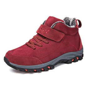Waterproof Winter Men Boots Warm Fur Snow Women Boots Men Work Casual Sneakers Outdoor Hiking Boots Rubber Ankle Boots Size 48 (Color: Red)