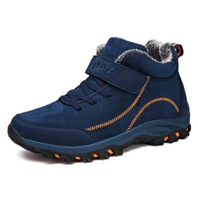 Waterproof Winter Men Boots Warm Fur Snow Women Boots Men Work Casual Sneakers Outdoor Hiking Boots Rubber Ankle Boots Size 48 (Color: Blue)