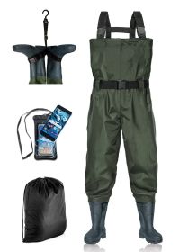 BELLE DURA Fishing Waders Chest Waterproof Light Weight Nylon Bootfoot Waders for Men Women with Boots (Color: Army Green)