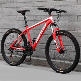 Mountain Bike Bicycle 24 26 Inch Disc Brake Shock Absorption Bicycle Men's And Women's Variable Speed Bicycle (Option: Red Spoke wheel-27speed)